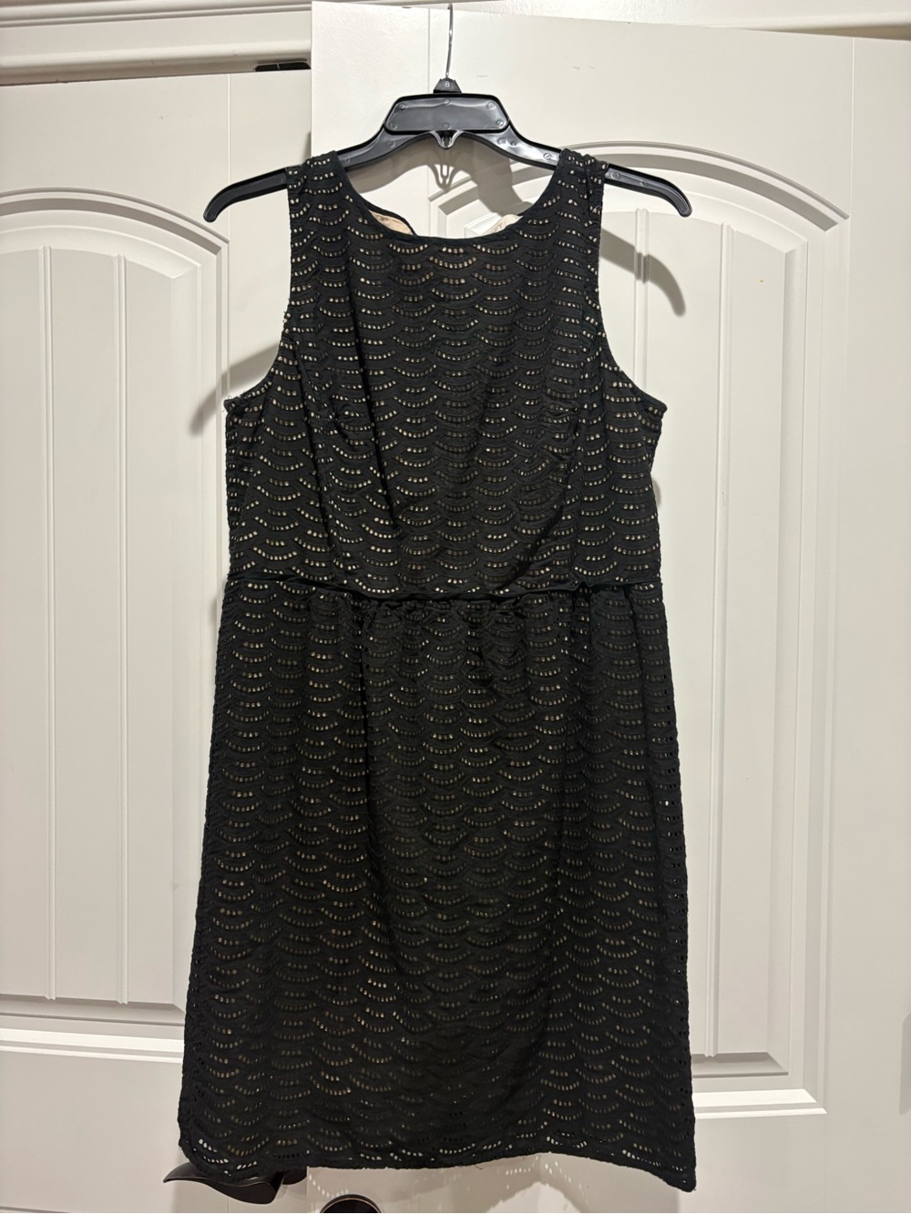 LOFT Black Sleeveless Eyelet Sheath Dress